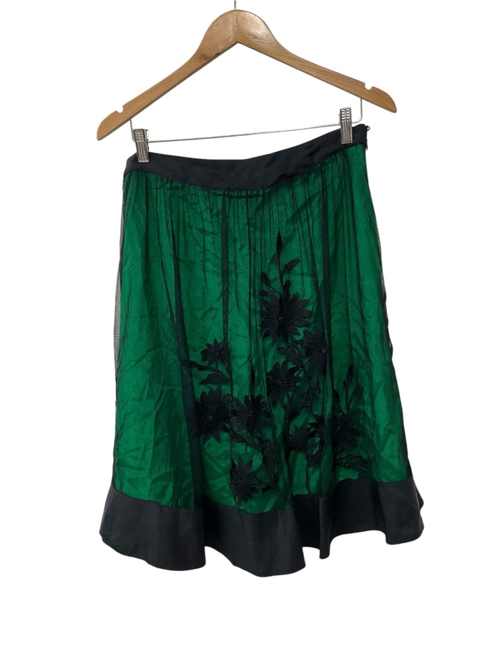 Y2K Vintage Anthropologie Lithe Green Black Overlay Floral 3D Skirt 8 NWT